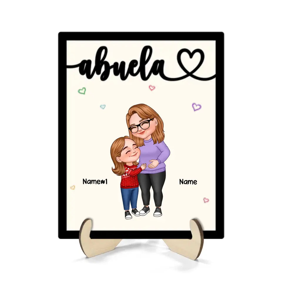 Grandma & Grandkids Hugging Gift For Grandma Mom Personalized 2-Layer Wooden Plaque