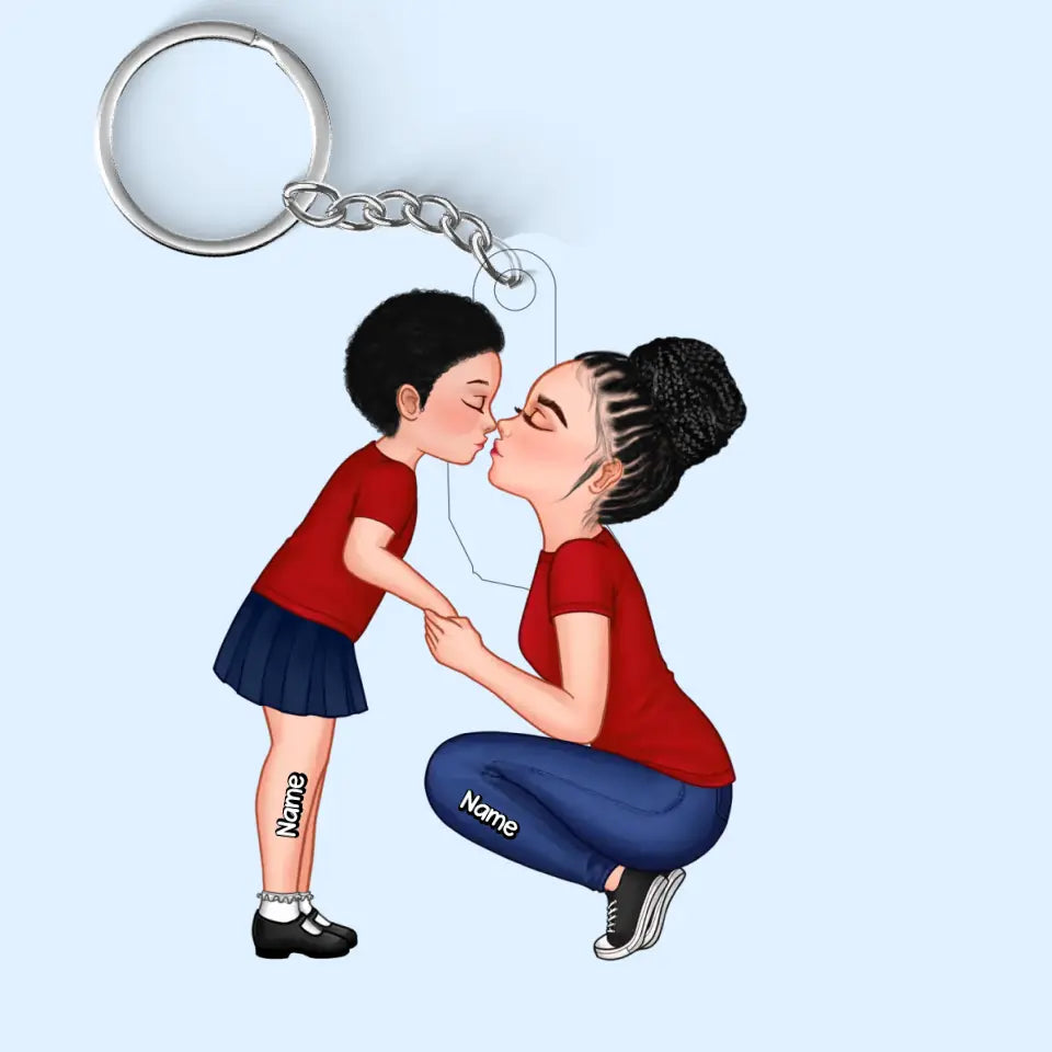 Mom And Kid Holding Hands Kissing Personalized Acrylic Keychain