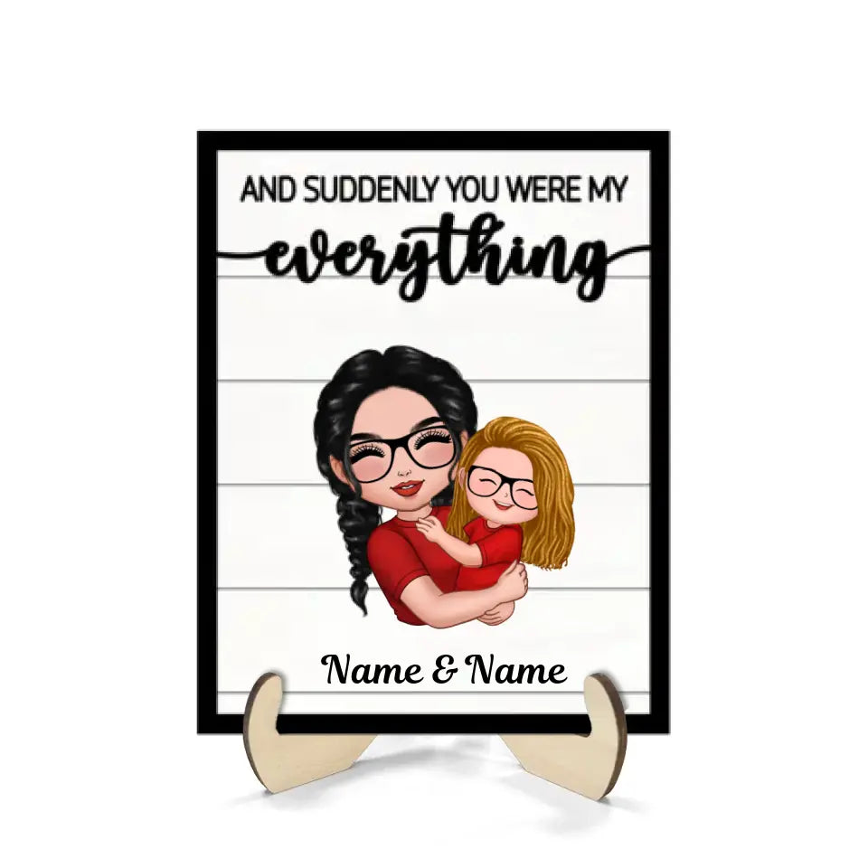 You Are My Everything Mom Grandma Hugging Kid Personalized 2-Layer Wooden Plaque