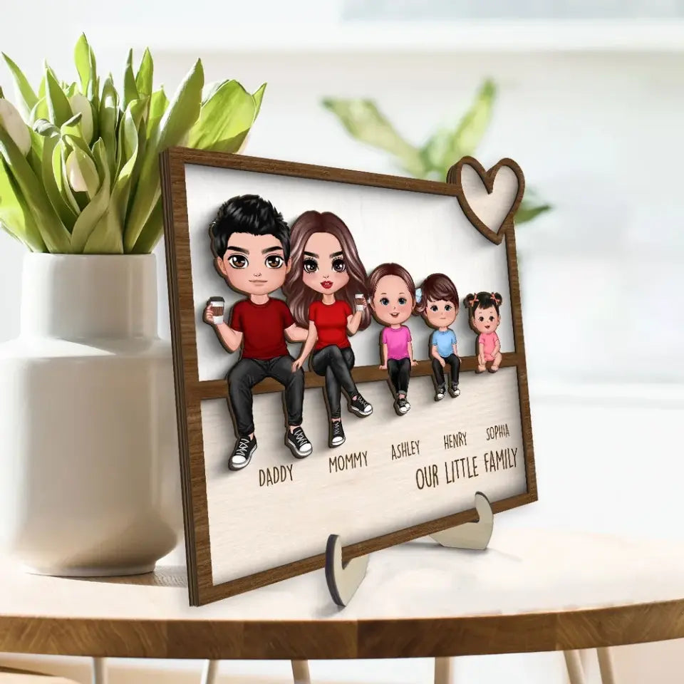 Family Sitting Together Home Decor Personalized 2-Layer Wooden Plaque