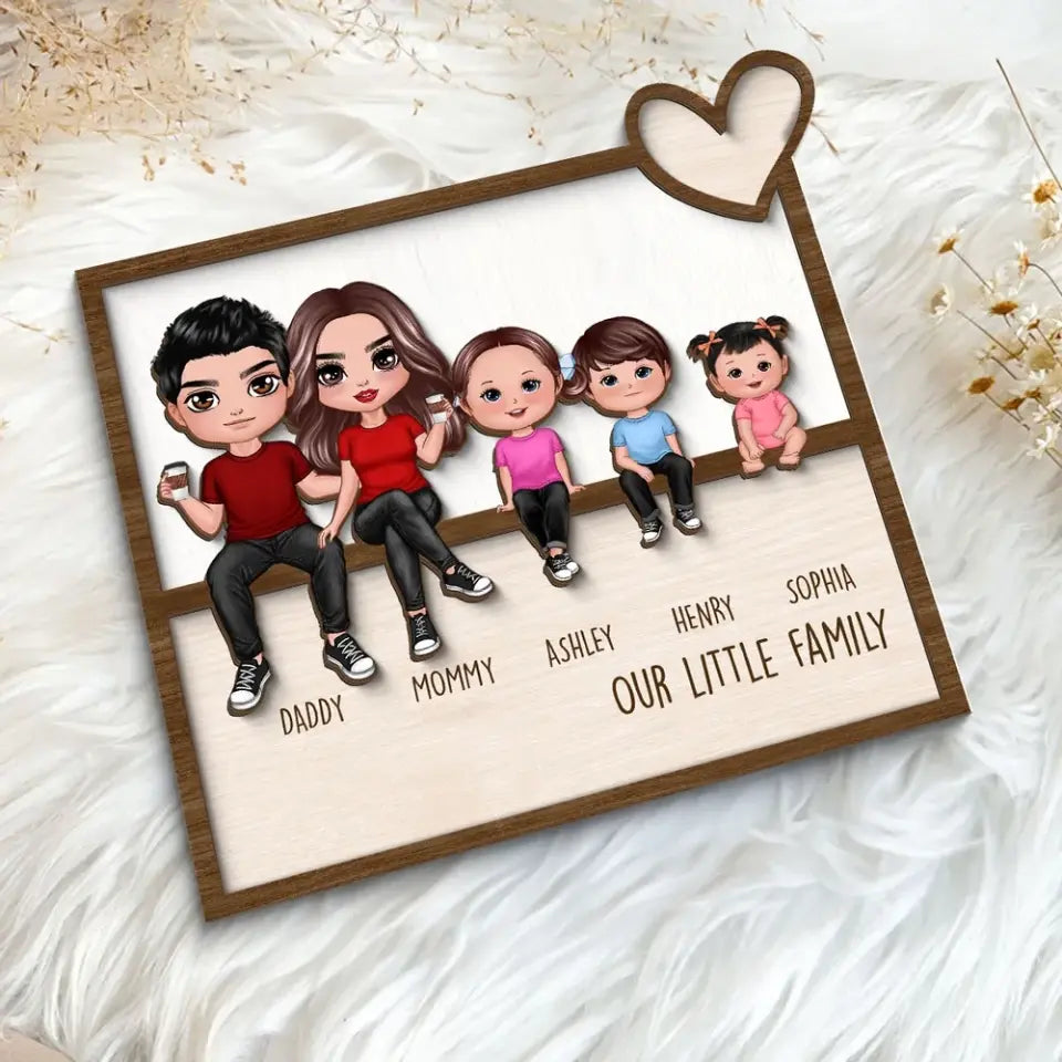 Family Sitting Together Home Decor Personalized 2-Layer Wooden Plaque