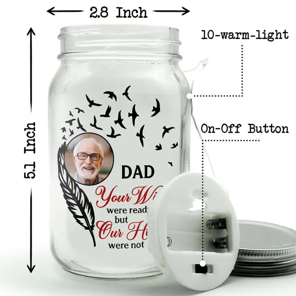 Custom Photo Your Wings Were Ready But Our Hearts Were Not - Memorial Personalized Custom Mason Jar Light - Sympathy Gift For Family Members