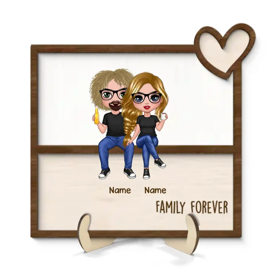 Family Sitting Together Home Decor Personalized 2-Layer Wooden Plaque