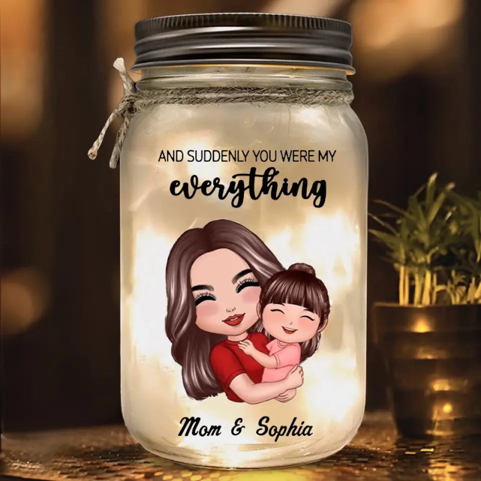 Personalized Custom Mason Jar Light - You Are My Everything Mom Grandma Hugging Kid