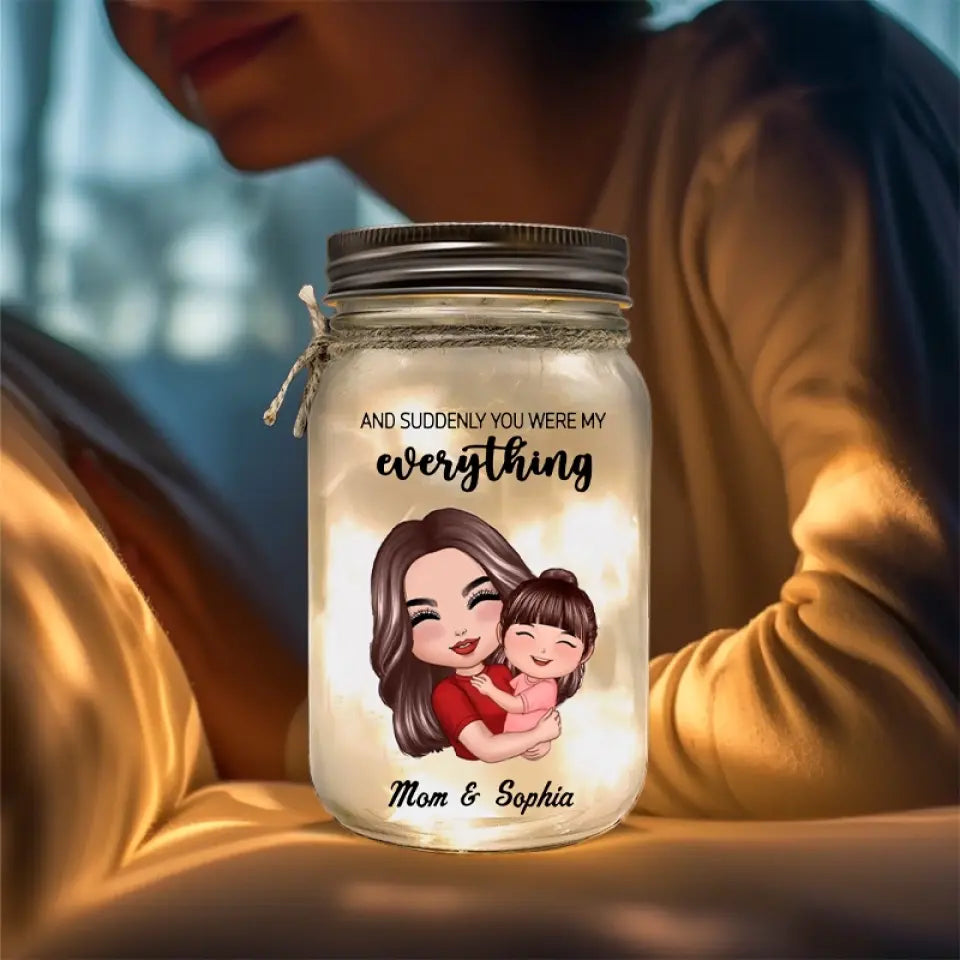 Personalized Custom Mason Jar Light - You Are My Everything Mom Grandma Hugging Kid