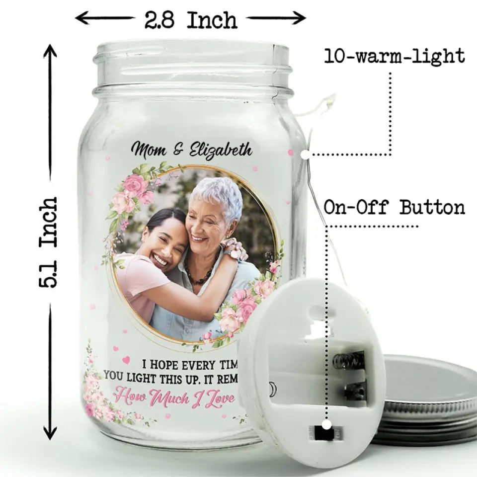 Custom Photo Remember How Much I Love You - Family Personalized Custom Mason Jar Light - Gift For Mom, Grandma