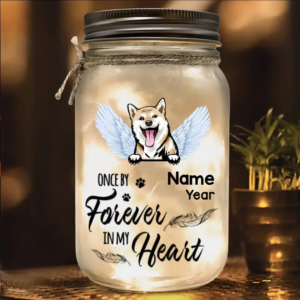 Once By My Side Forever In My Heart - Personalized Custom Mason Jar Light  - Memorial Gift For Dog Lovers