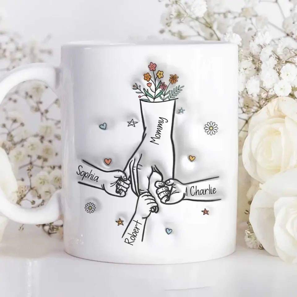 Gift For Mom Kids Holding Mom‘s Hand 3D Inflated Effect Personalized Mug