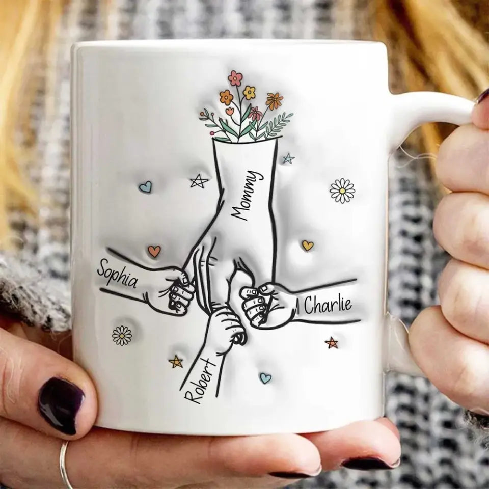 Gift For Mom Kids Holding Mom‘s Hand 3D Inflated Effect Personalized Mug