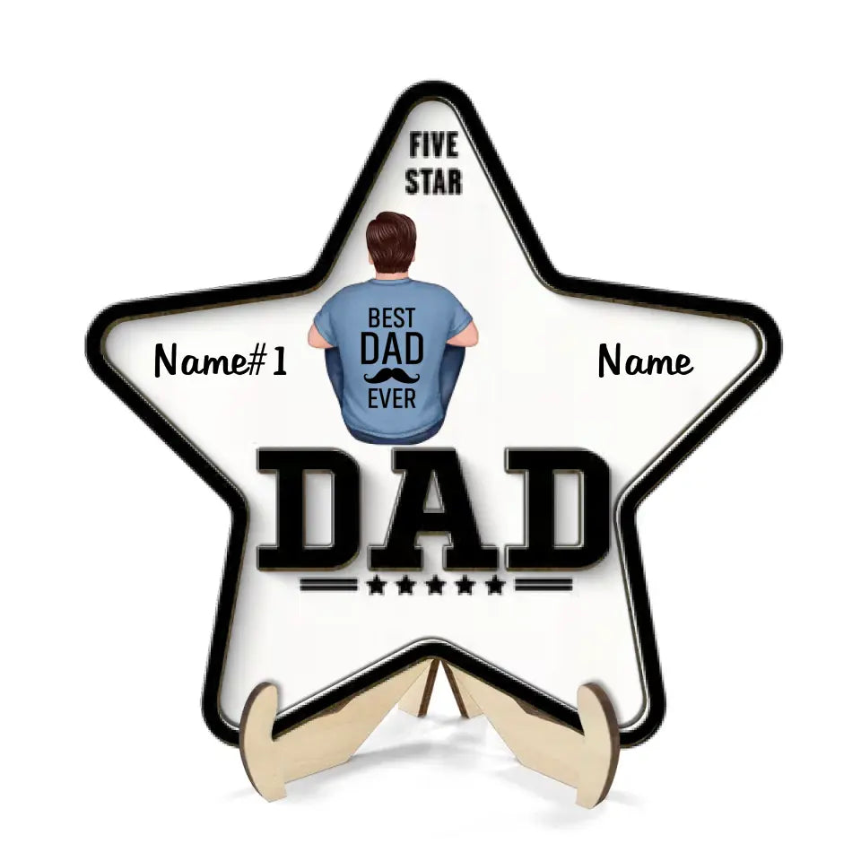 Five - Star Dad Back View Dad And Kids Personalized 2-Layer Wooden Plaque