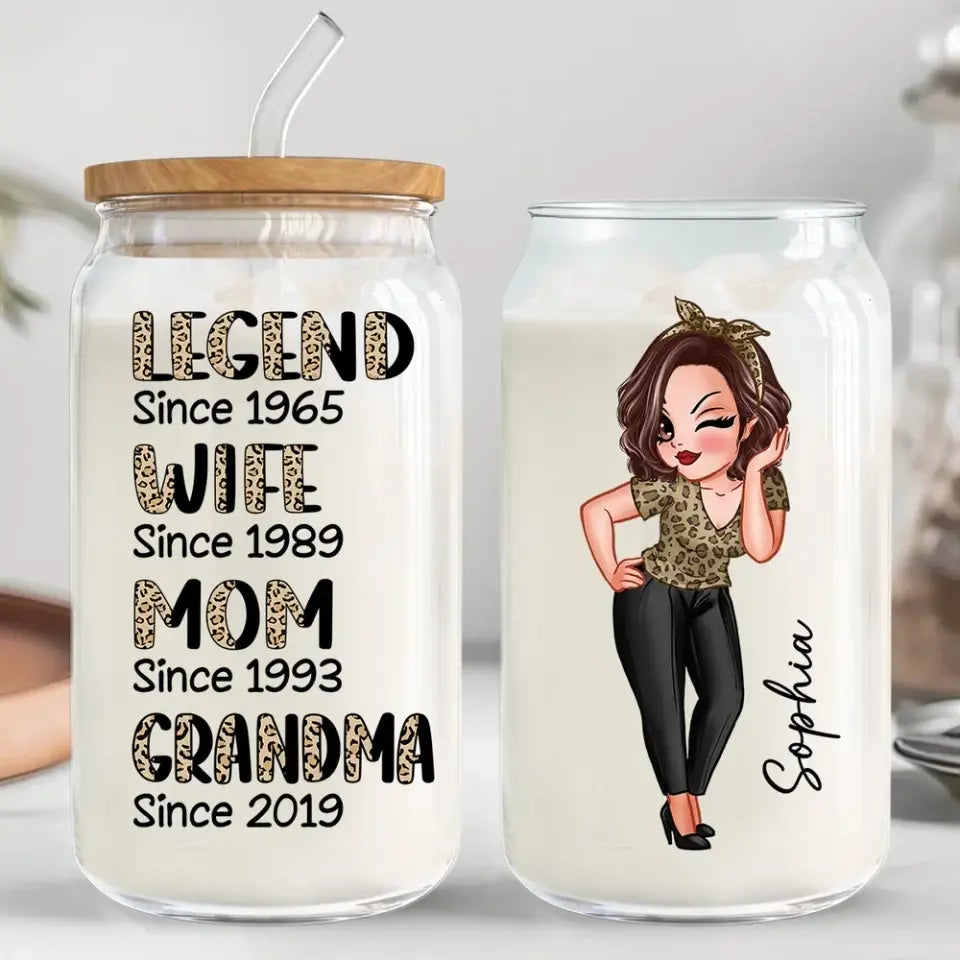 Legend Wife Mom Grandma Personalized Clear Glass Can