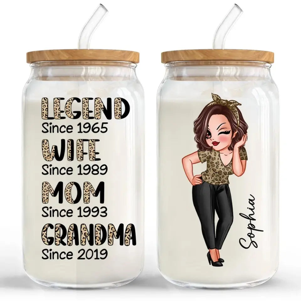 Legend Wife Mom Grandma Personalized Clear Glass Can