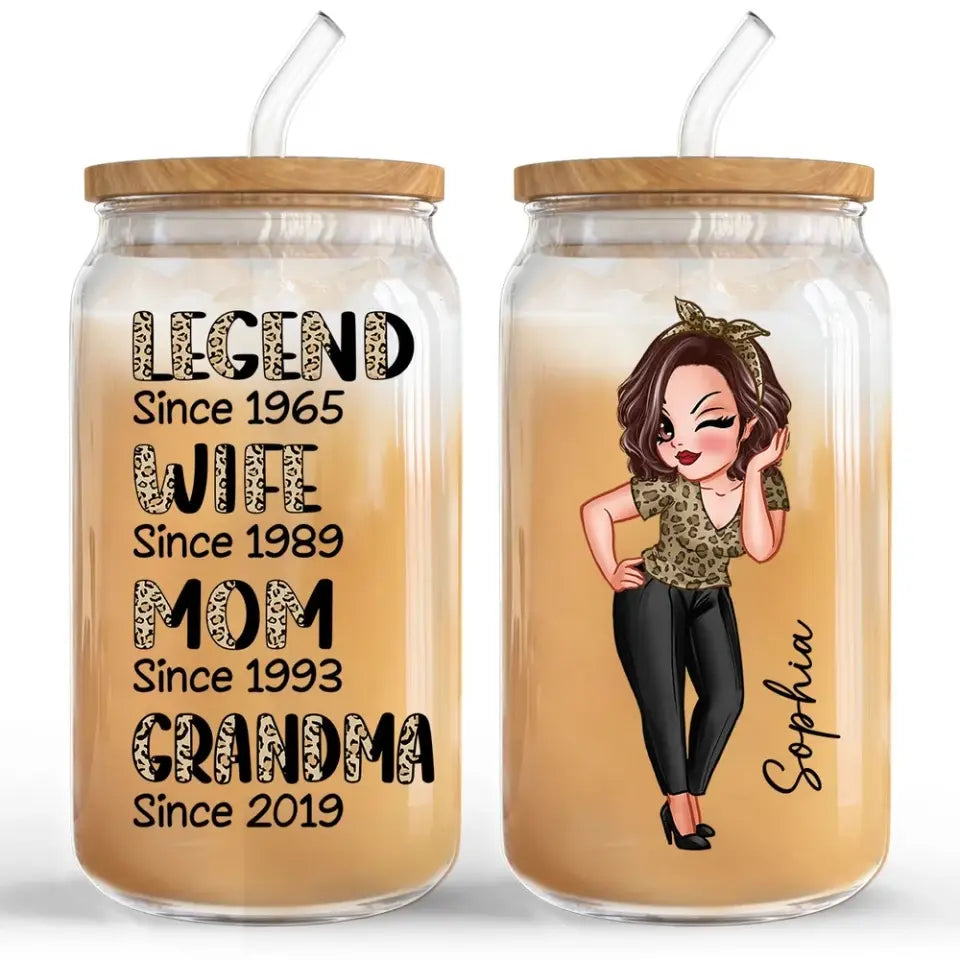 Legend Wife Mom Grandma Personalized Clear Glass Can