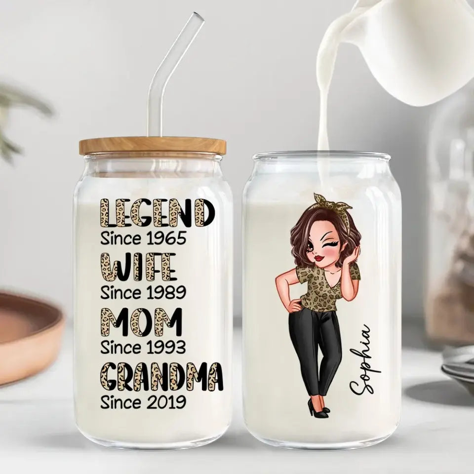 Legend Wife Mom Grandma Personalized Clear Glass Can