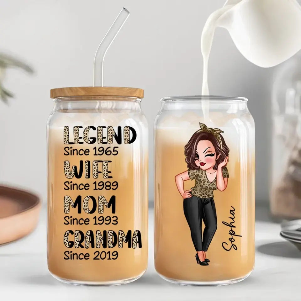 Legend Wife Mom Grandma Personalized Clear Glass Can