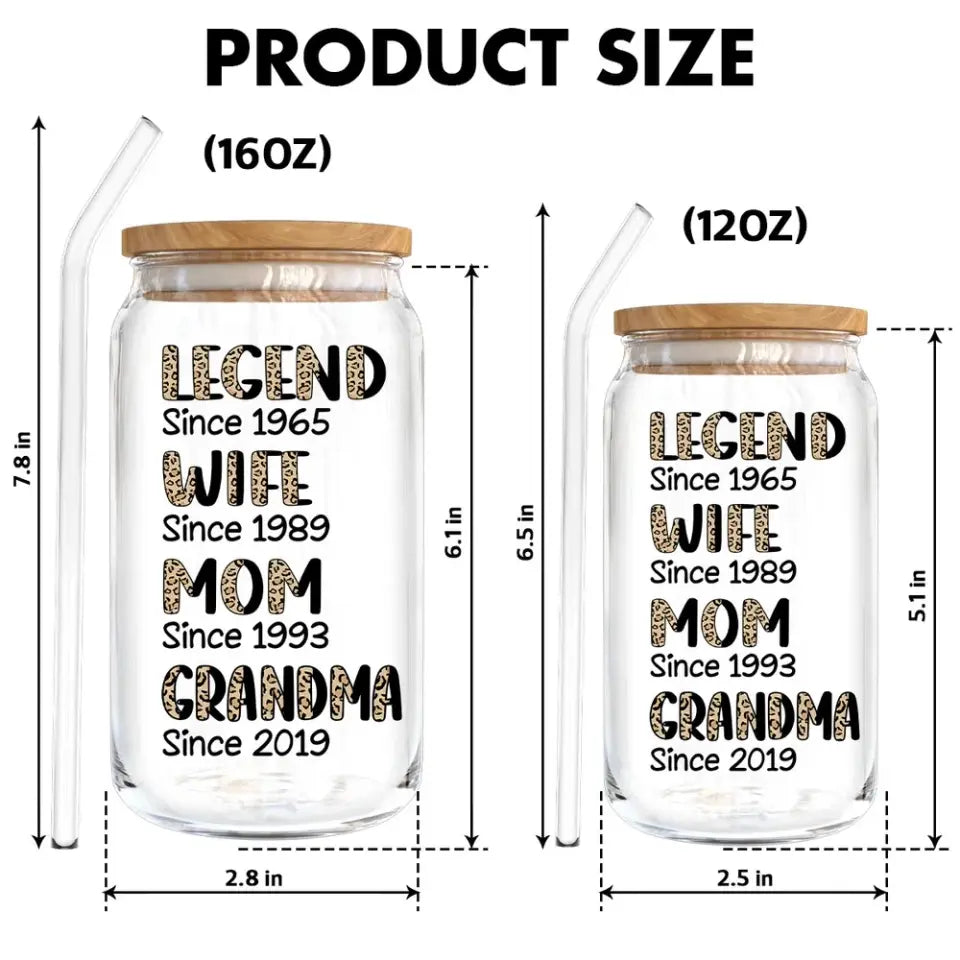 Legend Wife Mom Grandma Personalized Clear Glass Can