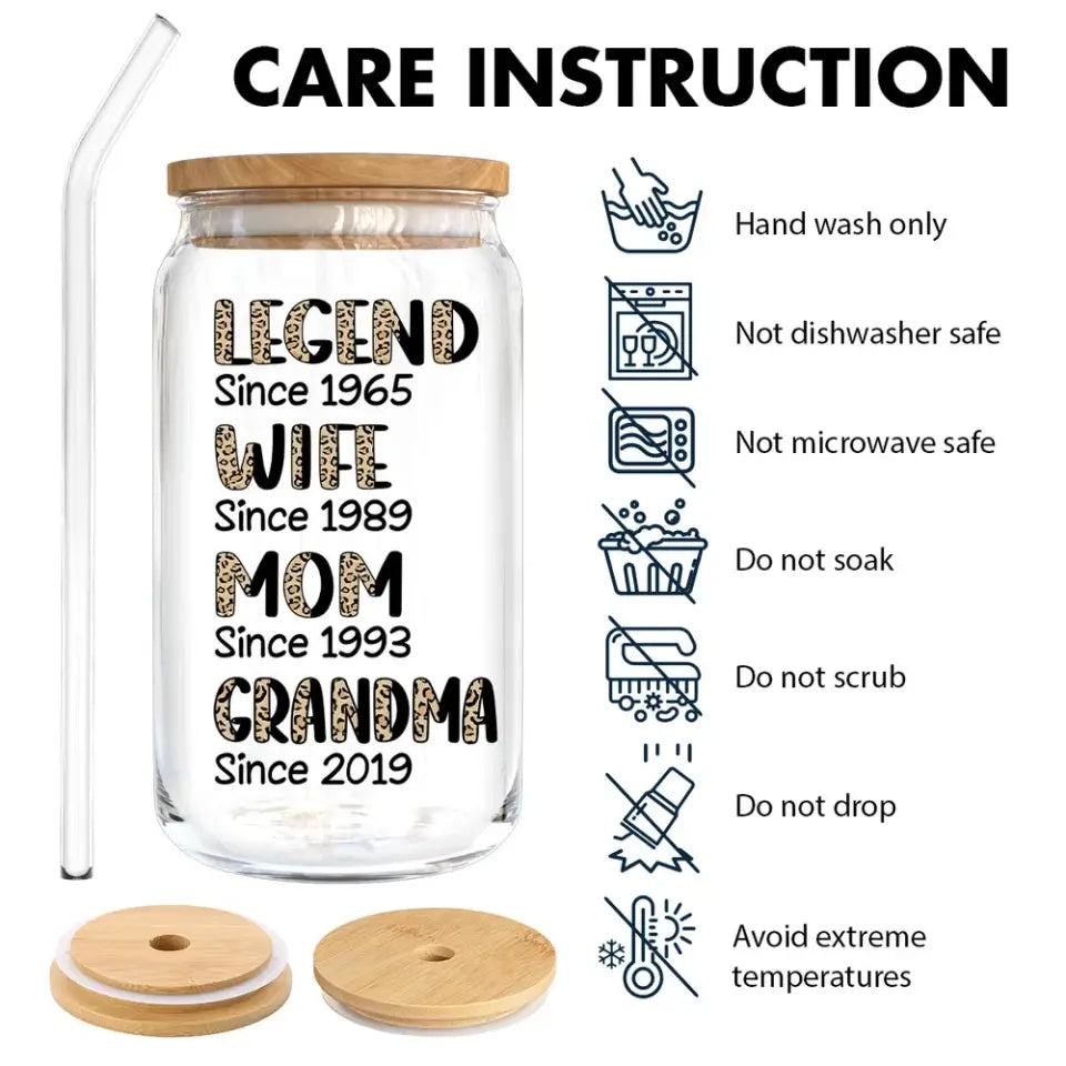 Legend Wife Mom Grandma Personalized Clear Glass Can