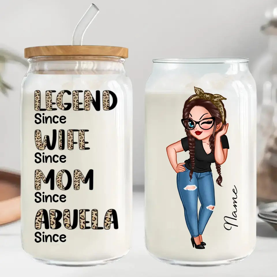 Legend Wife Mom Grandma Personalized Clear Glass Can