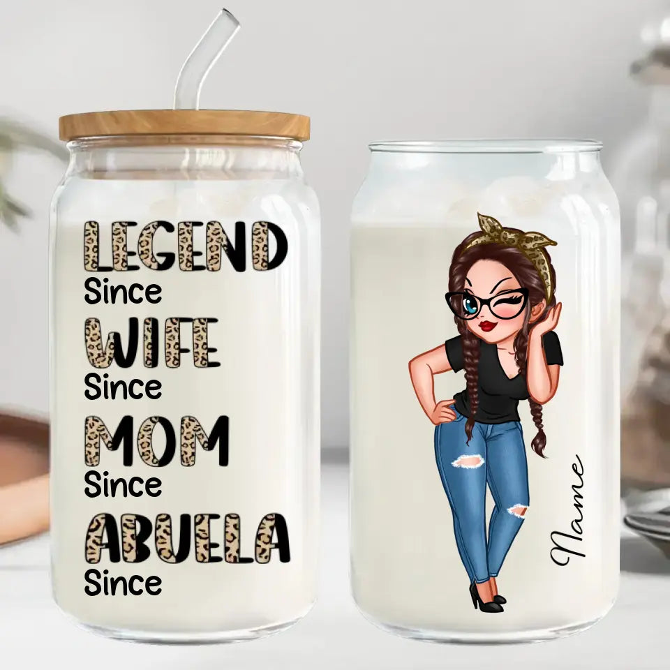 Legend Wife Mom Grandma Personalized Clear Glass Can