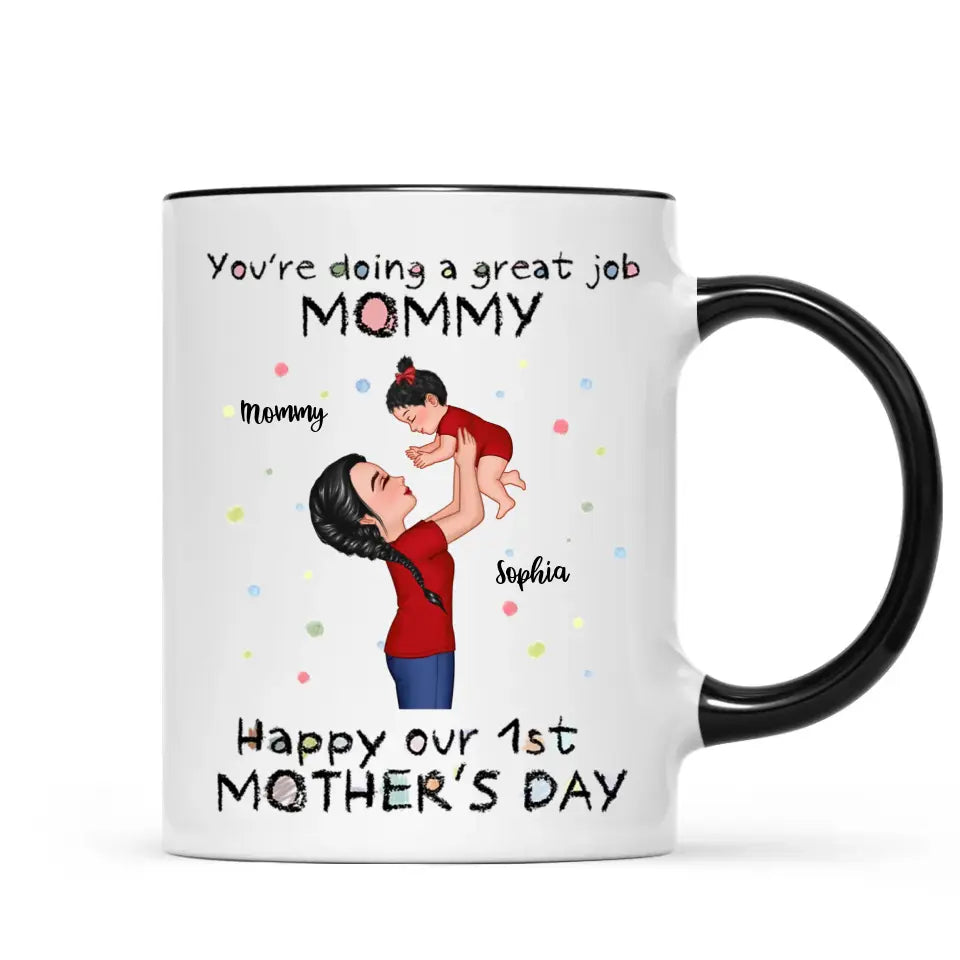 Happy 1st Mother's Day Mom And Kids Personalized Mug, Gift For Mom