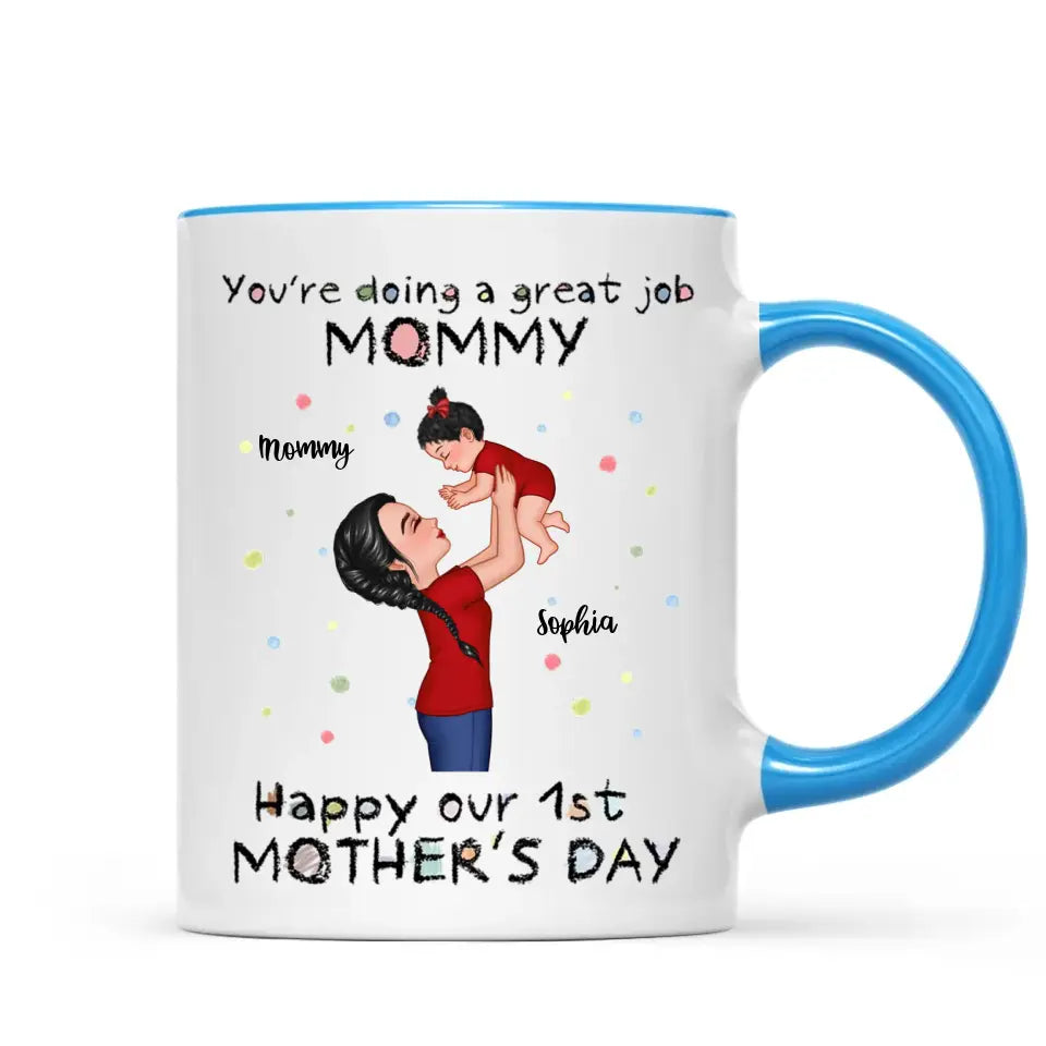 Happy 1st Mother's Day Mom And Kids Personalized Mug, Gift For Mom