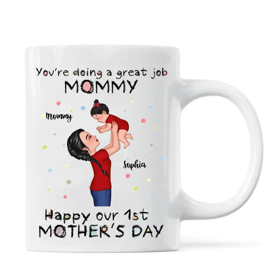 Happy 1st Mother's Day Mom And Kids Personalized Mug, Gift For Mom