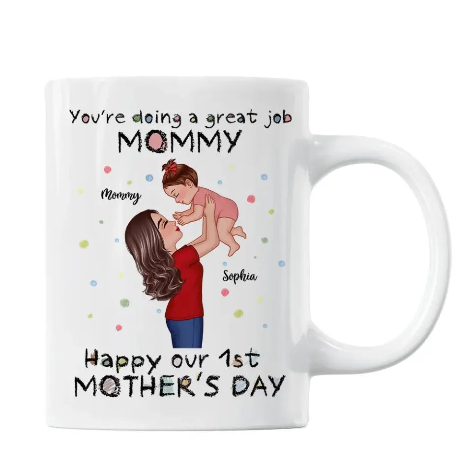 Happy 1st Mother's Day Mom And Kids Personalized Mug, Gift For Mom