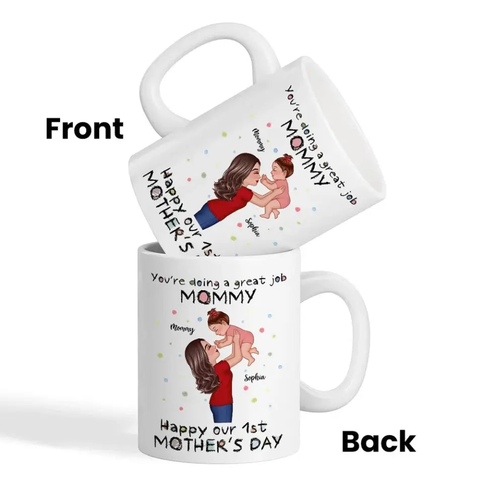 Happy 1st Mother's Day Mom And Kids Personalized Mug, Gift For Mom