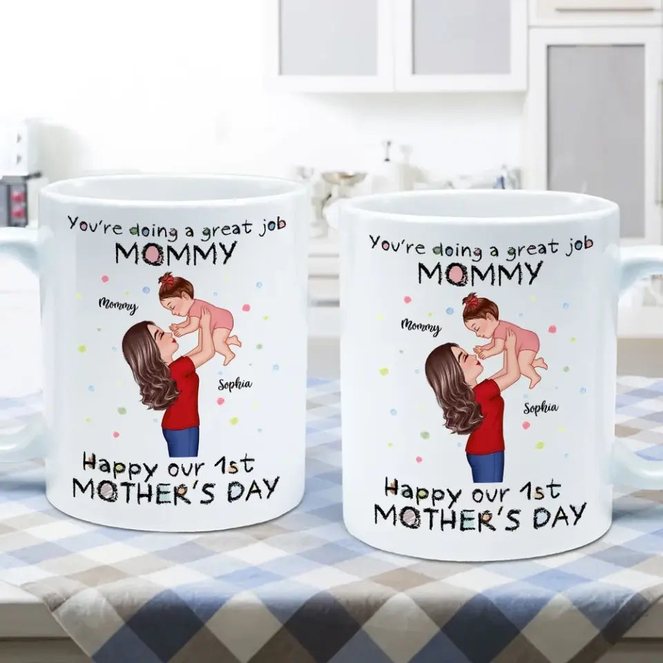 Happy 1st Mother's Day Mom And Kids Personalized Mug, Gift For Mom