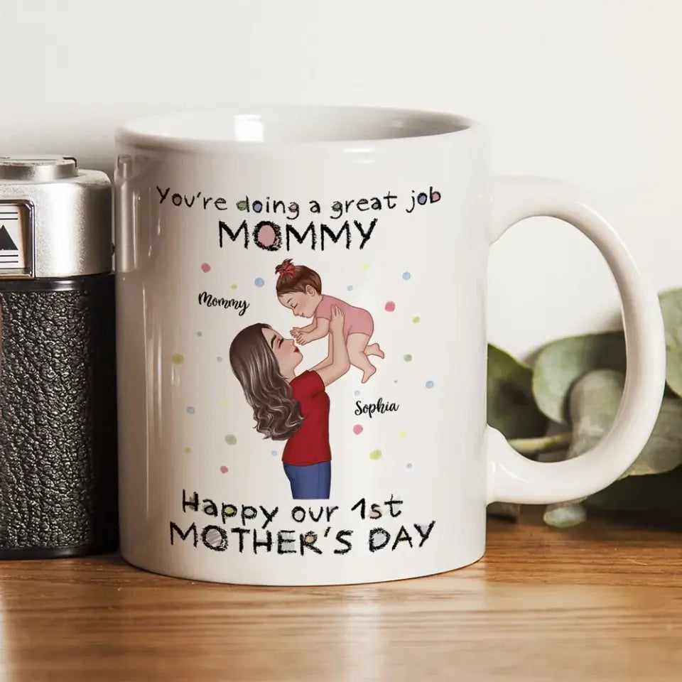 Happy 1st Mother's Day Mom And Kids Personalized Mug, Gift For Mom