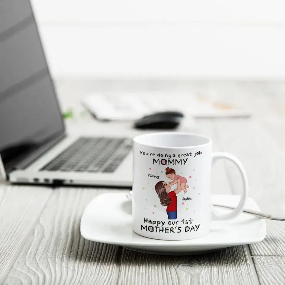 Happy 1st Mother's Day Mom And Kids Personalized Mug, Gift For Mom