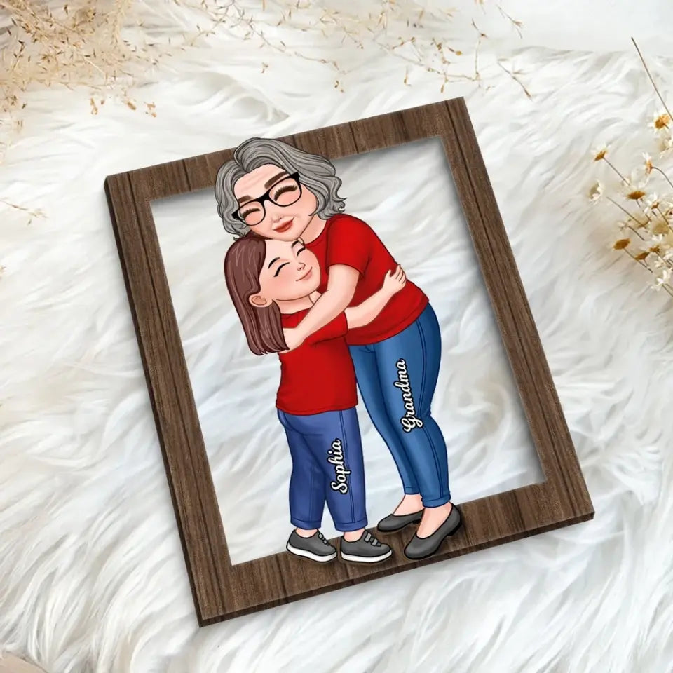 Grandma Grandkid Hugging Frame Personalized Wooden Plaque, Gift For Grandma