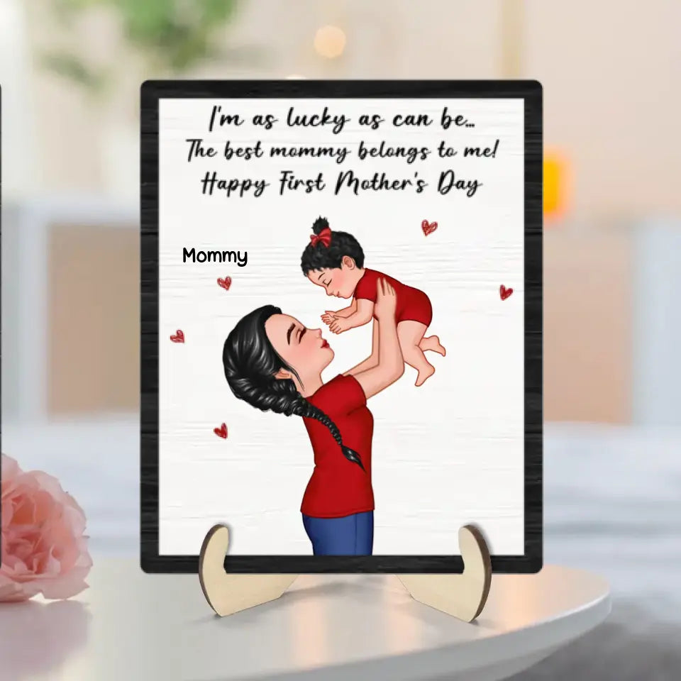 Mom Lifting Kid Happy 1st Mother's Day Personalized 2-Layer Wooden Plaque