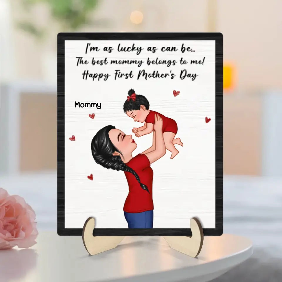 Mom Lifting Kid Happy 1st Mother's Day Personalized 2-Layer Wooden Plaque