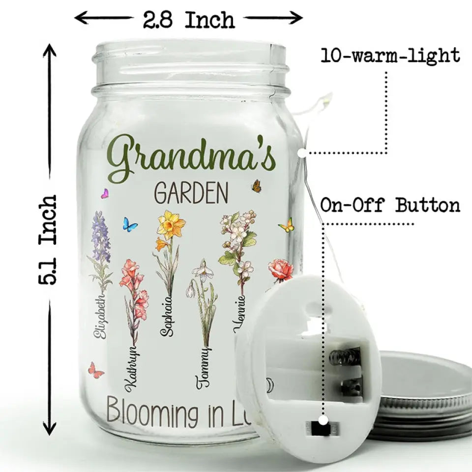 Grandma's Garden Is Grown With Seeds Of Love - Family Personalized Custom Mason Jar Light - Gift For Grandma