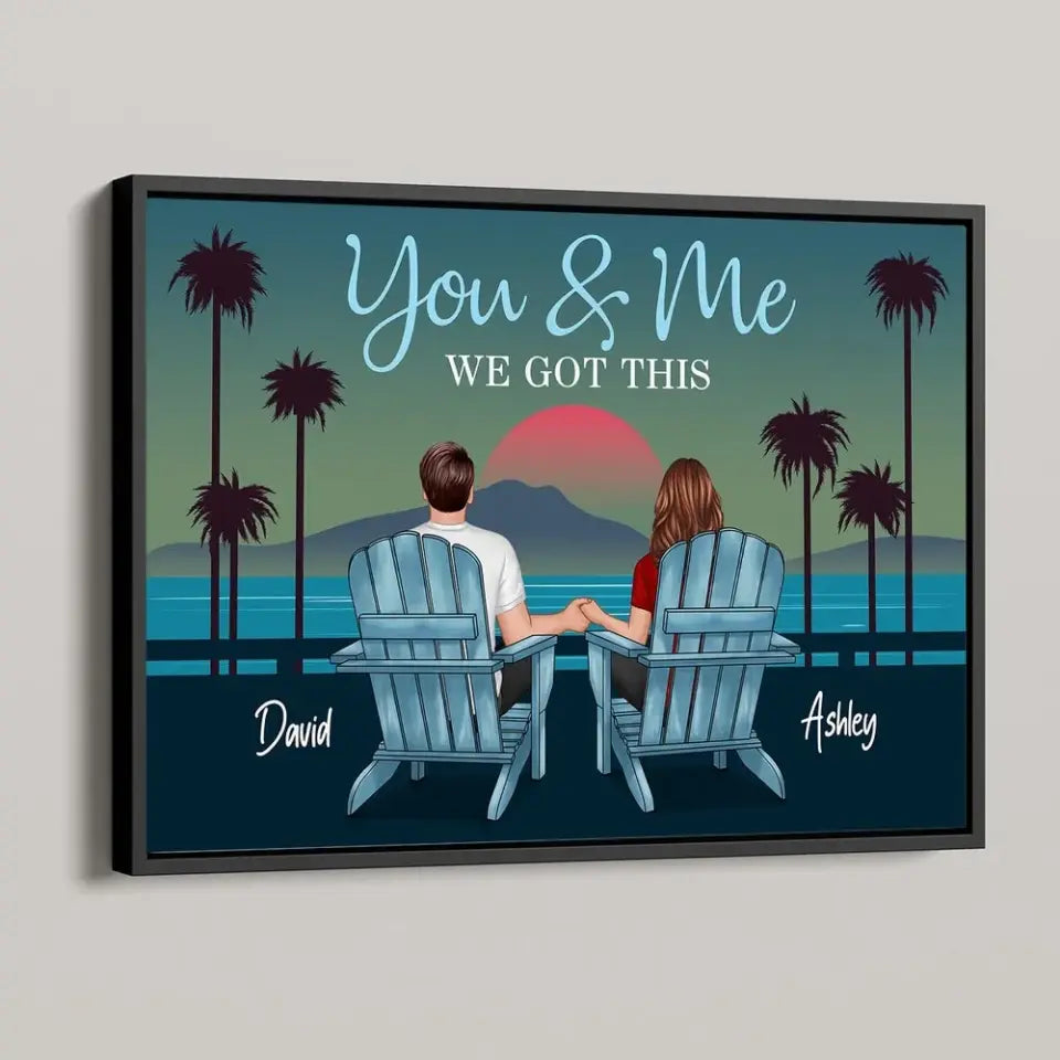 Back View Couple Sitting Beach Landscape Retro Personalized Horizontal Poster