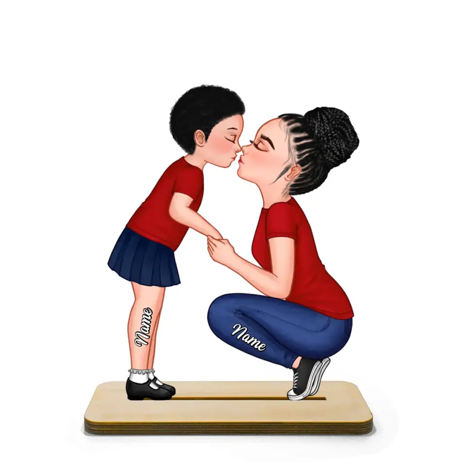 Mom And Kid Holding Hands Kissing Gift For Mom Personalized Standing Wooden Plaque