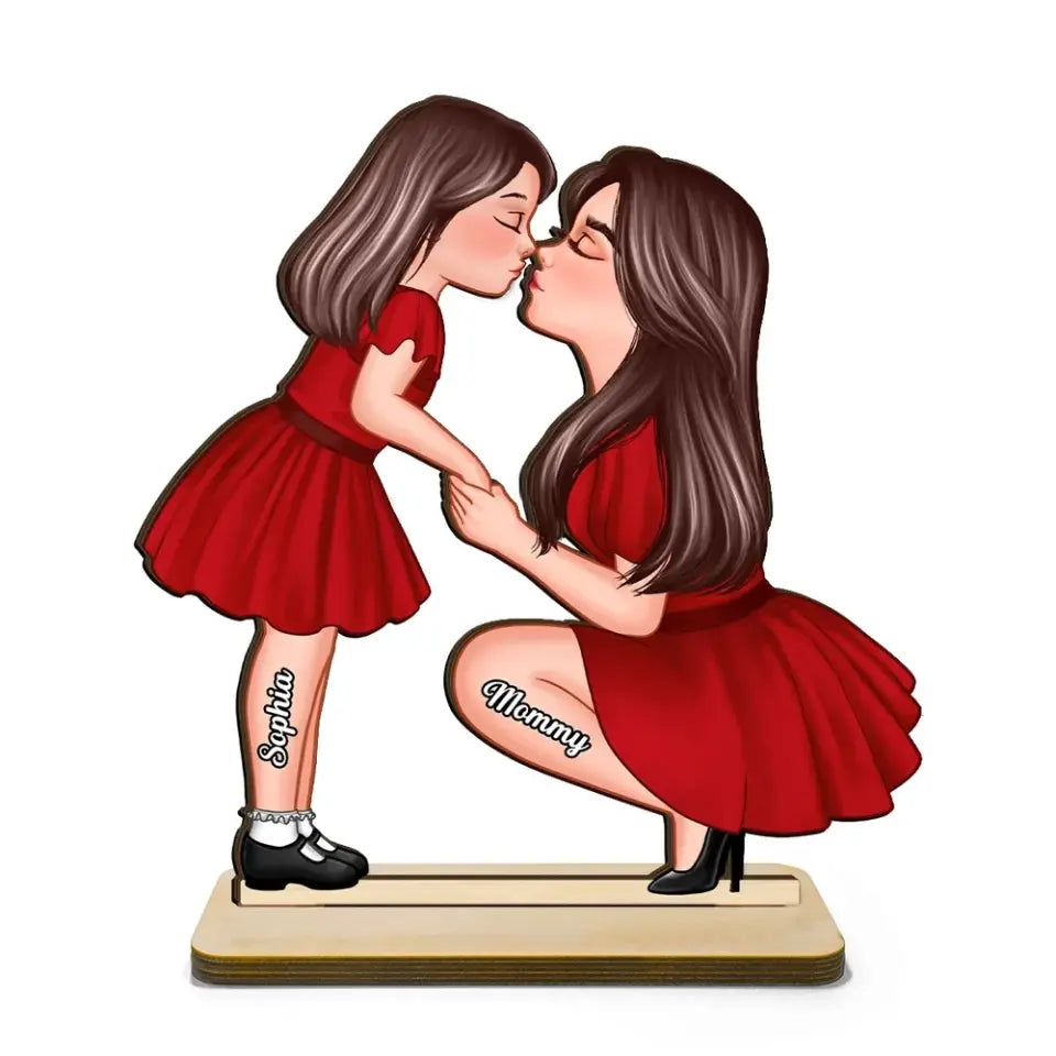 Mom And Kid Holding Hands Kissing Gift For Mom Personalized Standing Wooden Plaque