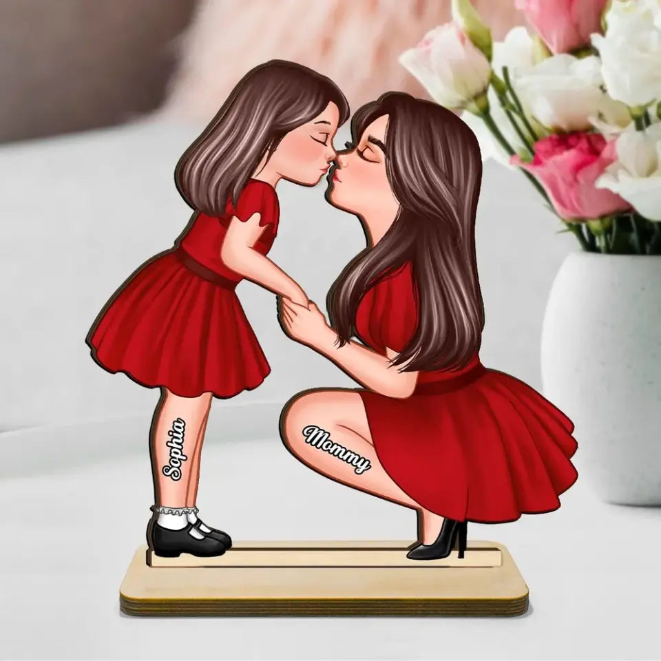 Mom And Kid Holding Hands Kissing Gift For Mom Personalized Standing Wooden Plaque