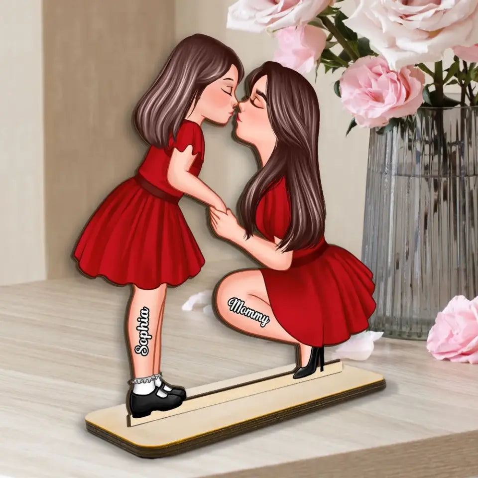 Mom And Kid Holding Hands Kissing Gift For Mom Personalized Standing Wooden Plaque