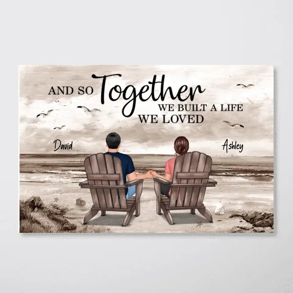 Couple Beach Landscape Retro Vintage Personalized Poster, Anniversary Gift For Couple, Gift For Him, Gift For Her