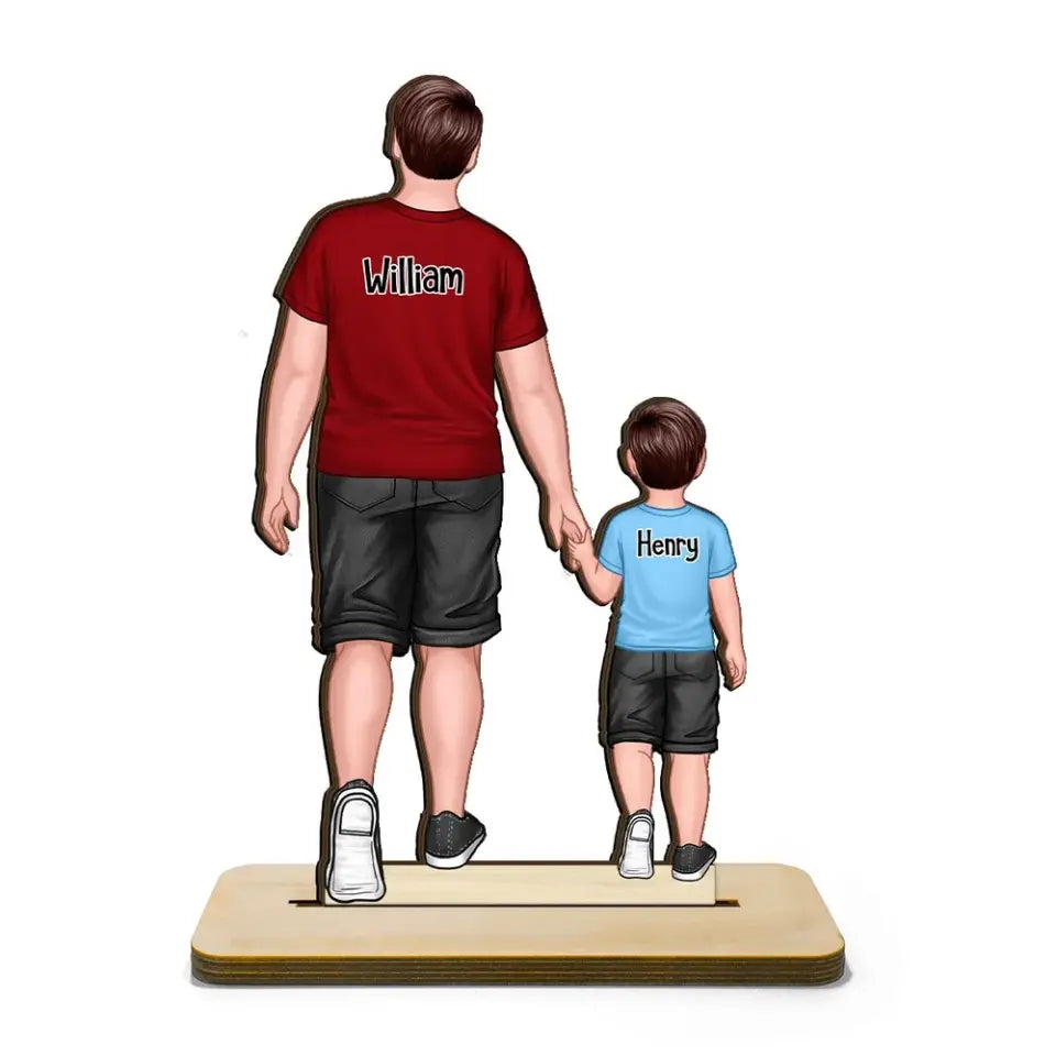 Dad & Kids Walking Back View Gift For Dad Personalized Standing Wooden Plaque