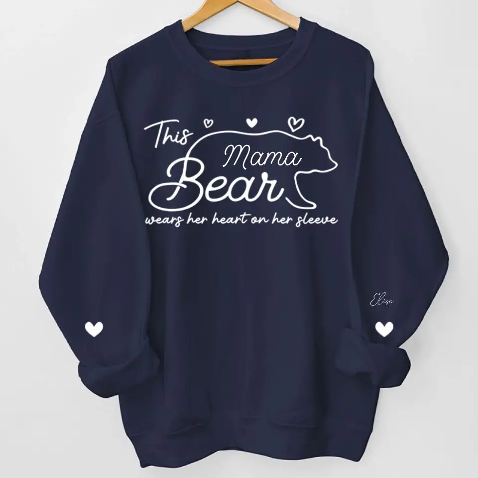 This Mama Bear Wears Her Heart On Her Sleeve - Family Personalized Custom Unisex Sweatshirt With Design On Sleeve - Gift For Mom