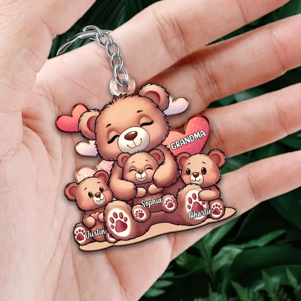 Cute Grandma Bear Mama Bear With Kids Personalized Acrylic Keychain