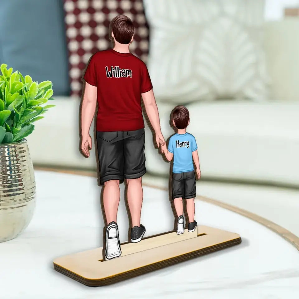 Dad & Kids Walking Back View Gift For Dad Personalized Standing Wooden Plaque