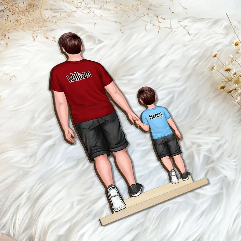 Dad & Kids Walking Back View Gift For Dad Personalized Standing Wooden Plaque