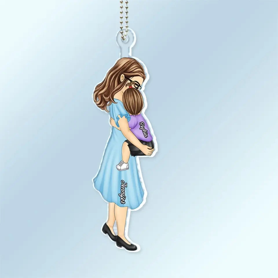 Birthday, Loving Gift For Mom, Dad, Grandma, Grandpa - Chibi Carry Child - Personalized Acrylic Car Hanger