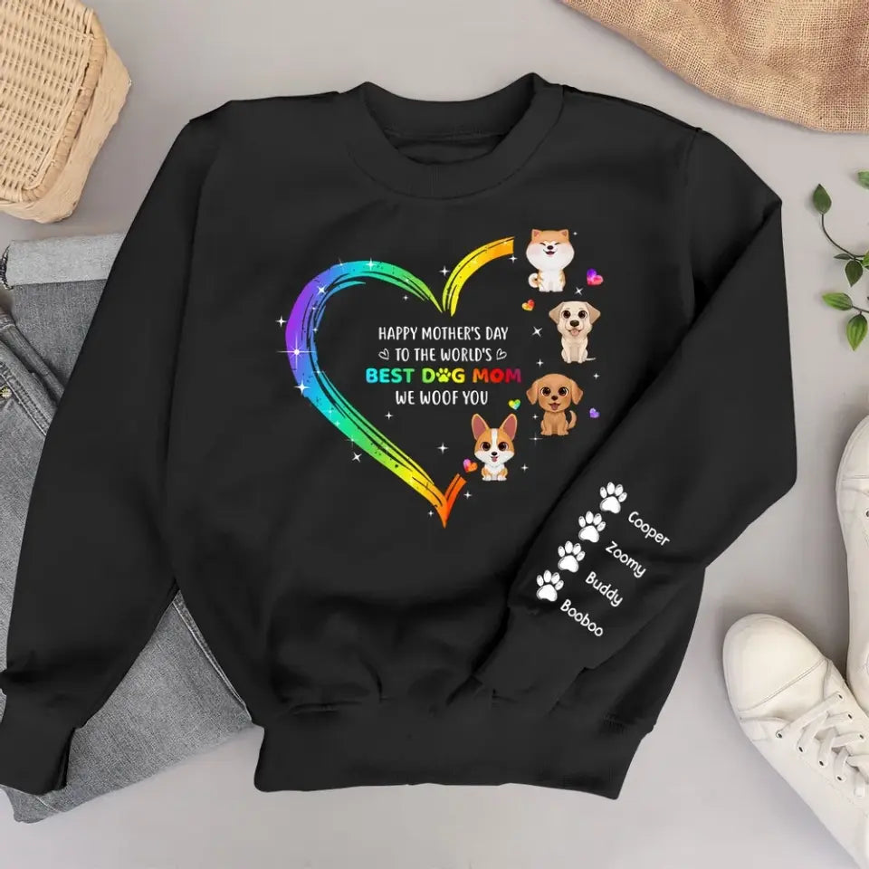 Happy Mother's Day To The World's Best Dog Mom Personalized Sleeve Printed Sweatshirt