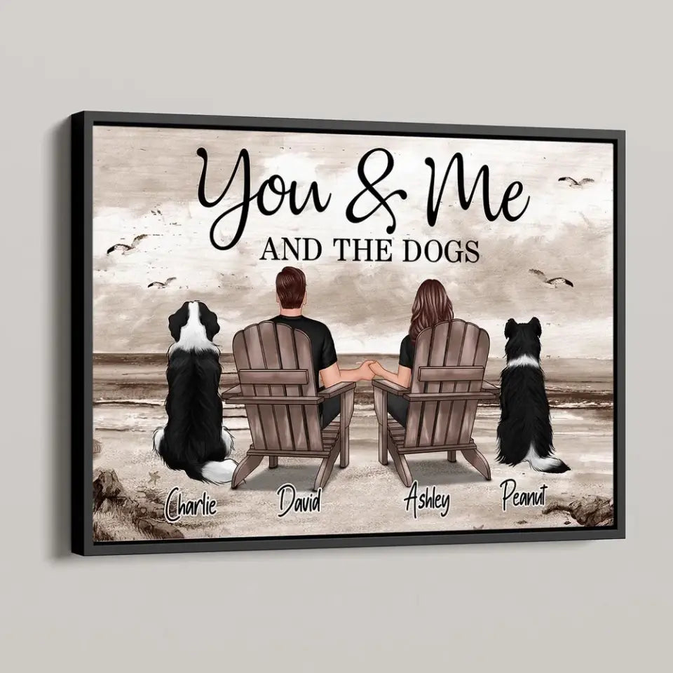 Retro Vintage You Me And The Dogs Back View Couple Sitting Beach Landscape Personalized Horizontal Poster