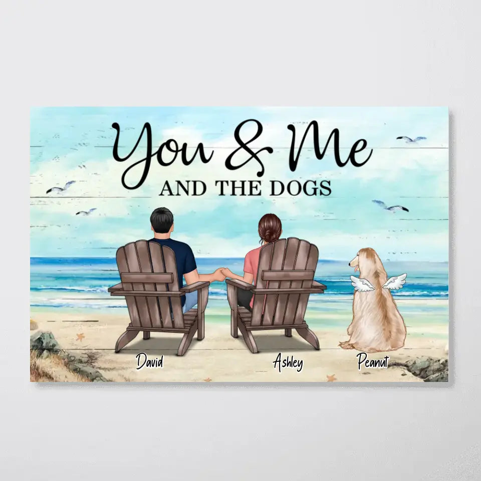 Retro Vintage You Me And The Dogs Back View Couple Sitting Beach Landscape Personalized Horizontal Poster